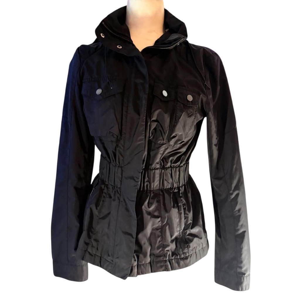 ZARA Black Utility Jacket w/ Hidden Hood - Cinched Waist - Size M - EUC